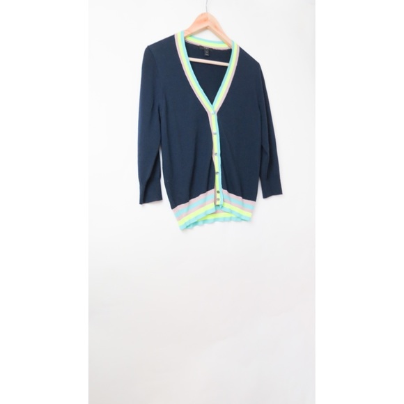 J. Crew Sweaters - Jcrew navy blue merino wool neon trim cardigan J. Crew Sweaters - Jcrew navy blue merino wool neon trim cardigan
